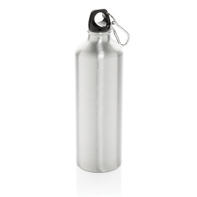 Алюминиевая бутылка для воды XL с карабином (Серебряный; черный)