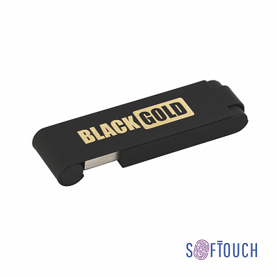 Флеш-карта "Case", объем памяти 16GB, черный/золото, покрытие soft touch  (Черный с золотом)