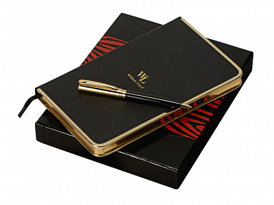 Набор: записная книжка А5, ручка шариковая (Черный/золотистый)