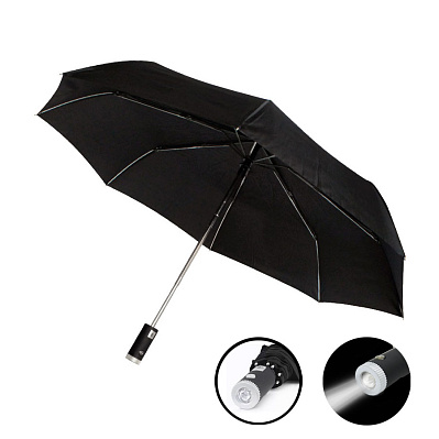 Зонт складной Farol, c фонариком  (Черный)