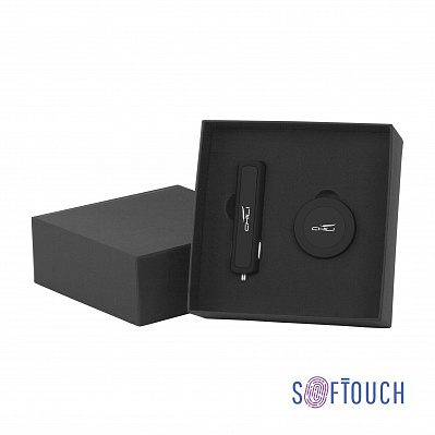 Набор автомобильное зарядное устройство "Slam" + магнитный держатель для телефона "Allo" в футляре, покрытие soft touch  (Черный)