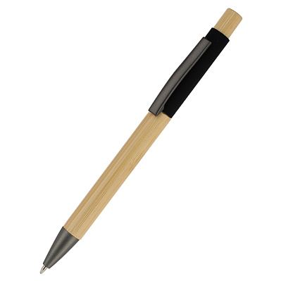 Ручка &quot;Авалон&quot; с корпусом из бамбука и софт-тач вставкой, черный (Черный)