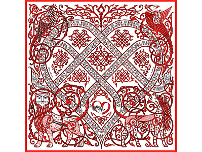 Платок Русское сердце (Белый, красный)