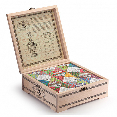Подарочный набор с логотипом Сугревъ в деревянной коробке, коллекция из 9 чаёв (Разные цвета)