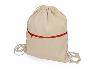 Рюкзак-мешок хлопковый Lark с цветной молнией (Натуральный/красный)