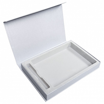 Коробка Silk с ложементом под ежедневник 15х21 см и ручку, серебристая (Серебристый)