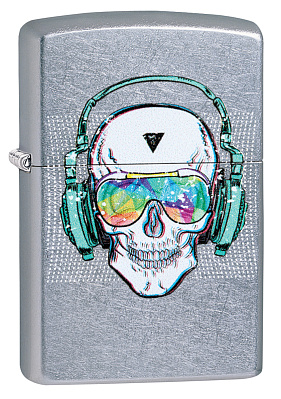 Зажигалка ZIPPO Skull Headphone с покрытием Street Chrome™, латунь/сталь, серебристая, 38x13x57 мм (Серебристый)