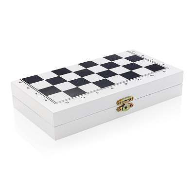 Набор настольных игр 3 в 1 в деревянной коробке (Белый;)