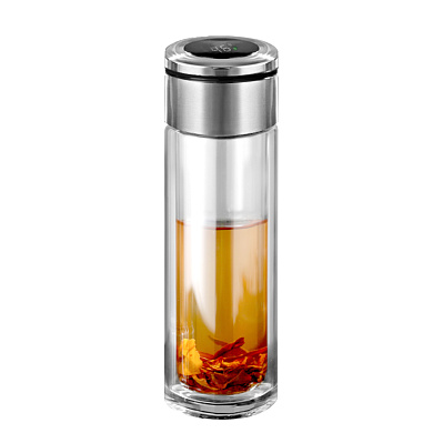 Термос стеклянный для чая Sabi  cо светодиодным дисплеем (Серебристый)