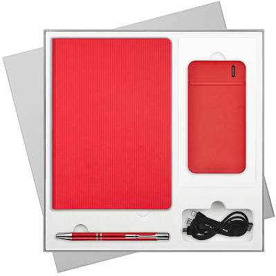 Подарочный набор Rain  (ежедневник, ручка, аккумулятор) (Красный)