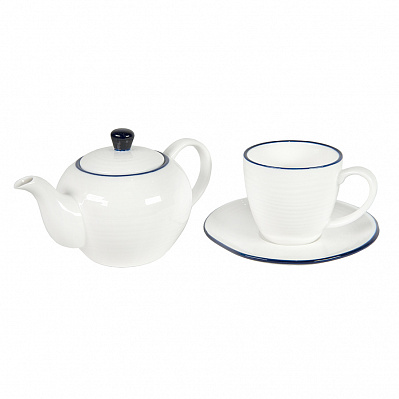 Набор SEAWAVE: чайная пара и чайник в подарочной упаковке (Белый, синий)