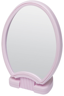 Зеркало Dewal Beauty настольное, в розовой  оправе, на пластиковой подставке, 26*14.5 см. (Розовый)