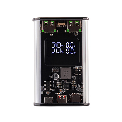 Зарядное (22.5W) устройство "Inside" 9000 mAh с прозрачным корпусом и цифровым индикатором заряда/напряжения/силы тока  (Черный)