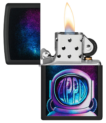 Зажигалка ZIPPO Astronaut с покрытием Black Matte, латунь/сталь, чёрная, матовая, 38x13x57 мм