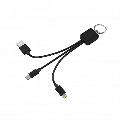 Зарядный кабель-брелок 3-в-1 "Sparkle" с подсветкой логотипа  (Черный)