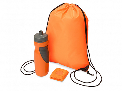 Подарочный набор для спорта Flash (Рюкзак- оранжевый, бутылка- оранжевый/серый, напульсник- оранжевый)