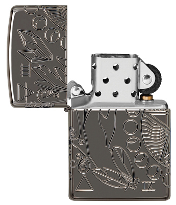 Зажигалка ZIPPO Armor® Wicca Design с покрытием Black Ice®, латунь/сталь, чёрная, 38x13x57 мм