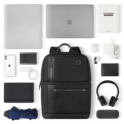 Рюкзак мужской BUGATTI Nero 16'', чёрный, нейлон 1680D/кожа, 29,5х14х44 см