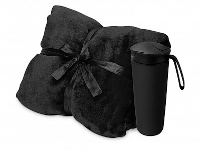Подарочный набор Dreamy hygge с пледом и термокружкой (Плед- черный, термокружка- черный)