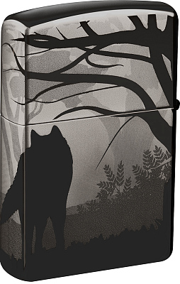 Зажигалка ZIPPO Wolves Design с покрытием Black Ice®, латунь/сталь, чёрная, глянцевая, 38x13x57 мм
