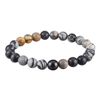 Браслет ZIPPO Howlite Beads Bracelet, белый/серый/чёрный/жёлтый, говлит/нержавеющая сталь, 22 см (Разноцветный)