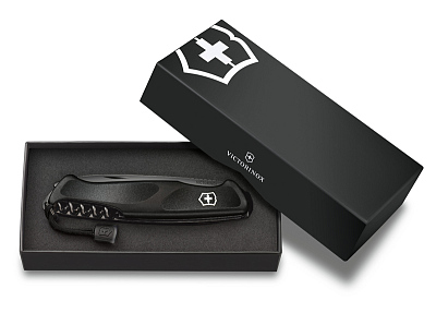 Нож перочинный VICTORINOX RangerGrip 55 Onyx Black, 130 мм, 12 функций, с фиксатором лезвия, чёрный