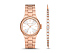 Корпус - розовое золото, браслет - розовое золото, циферблат - серебристый