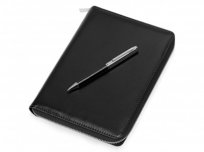 Бизнес-блокнот на молнии А5 Fabrizio с RFID защитой и ручкой (Черный, серебристый)