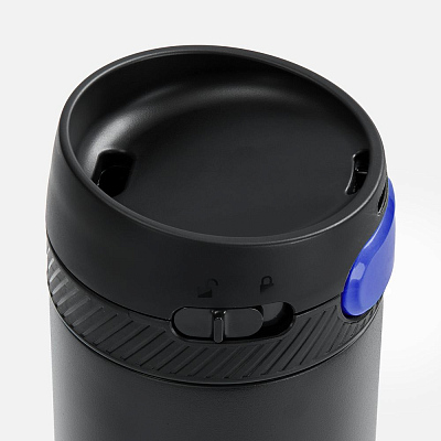 Термостакан X1 с цветной кнопкой, черный с синим