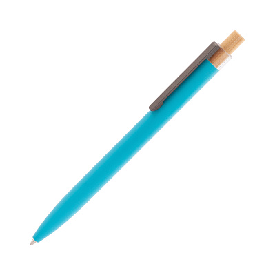 Ручка шариковая "Matt" из переработанного алюминия и пластика, с кнопкой из бамбука  (Бирюзовый)