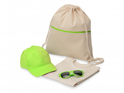 Набор для прогулок Shiny day (Рюкзак- натуральный/зеленое яблоко, футболка- натуральный, бейсболка- зеленое яблоко, очки- зеленое яблоко)