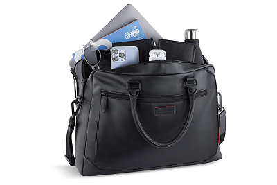 Портфель мужской BUGATTI Clark, чёрный, воловья кожа/полиэстер, 40х9,5х29 см, 10 л