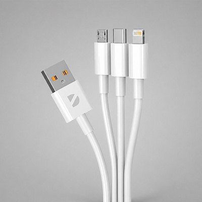 Дата-кабель 3 в 1: micro USB, USB-C, Ligthning, 1.2м (Белый) Дата-кабель 3 в 1: micro USB, USB-C, Ligthning, 1.2м (Белый)