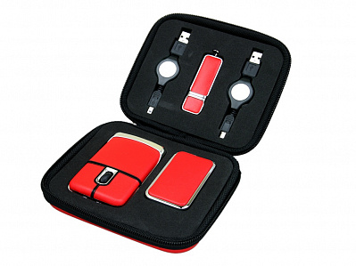 Подарочный набор USB-SET: USB мышь, USB хаб, USB 2.0- флешка на 64 Гб (Красный)