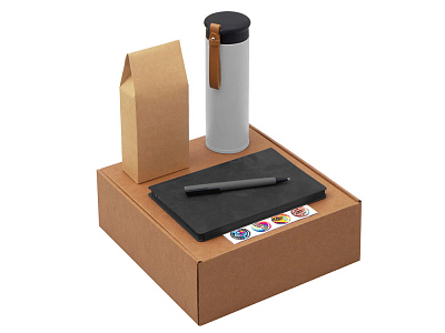 Набор Draftea с блокнотом, ручкой, термосом и чаем (Коричневый, серый)