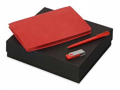 Подарочный набор Notepeno с блокнотом А5, флешкой и ручкой (Блокнот- красный, флешка- красный/серебристый, ручка- красный)