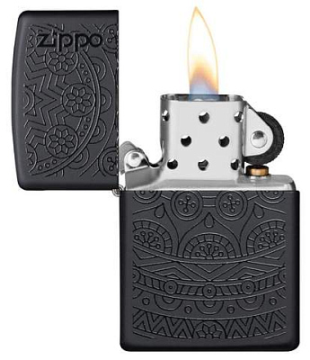 Зажигалка ZIPPO Tone on Tone Design с покрытием Black Matte, латунь/сталь, чёрная, 38x13x57 мм