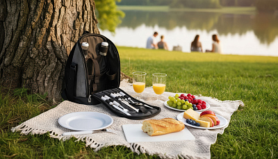 Набор для пикника "Австрия" на 2 персоны, серый с черным