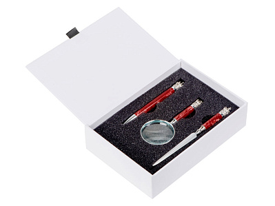 Набор Принц Уэльский: ручка, лупа, нож для бумаг (Красный перламутр/серебристый)