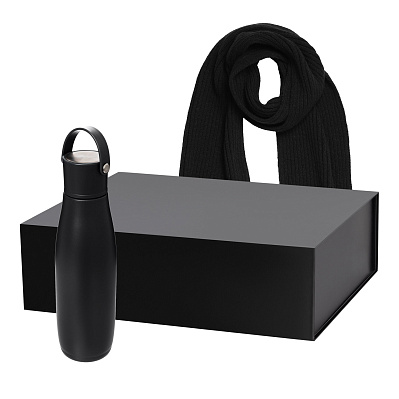 Подарочный набор Bosca, Forges, черный (термобутылка, шарф) (Чёрный)