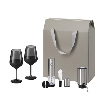 Подарочный набор Black Edition, Vintaro, Dante (2 бокала + набор для вина + аэратор) (Черный, серебряный, серый)