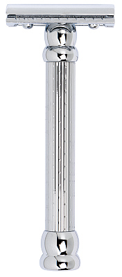 Cтанок Т-образный для бритья MERKUR 47C, глянцевое хромированное покрытие, прямой срез, закрытый гребень, длинная ручка, лезвие в комплекте (1 шт)