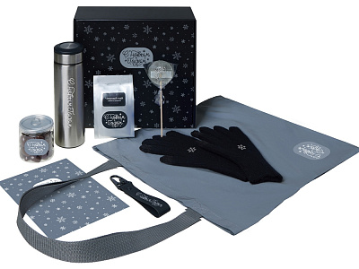 Подарочный набор Re:Breathe с перчатками, термосом и чаем (Чёрный)