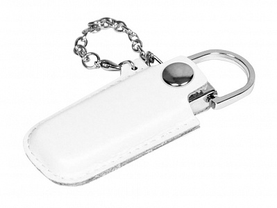 USB 2.0- флешка на 16 Гб в массивном корпусе с кожаным чехлом (Белый/серебристый)