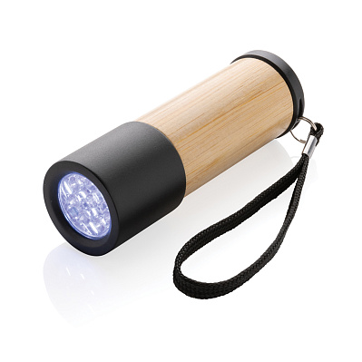 Карманный фонарик из бамбука и переработанного пластика RCS (Коричневый;)