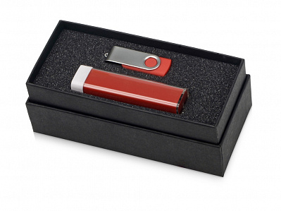 Подарочный набор Flashbank с флешкой и зарядным устройством (Красный/серебристый)
