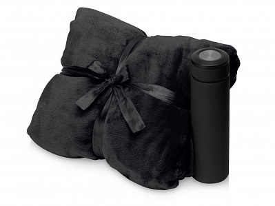 Подарочный набор Cozy hygge с пледом и термосом (Плед- черный, термос- черный)