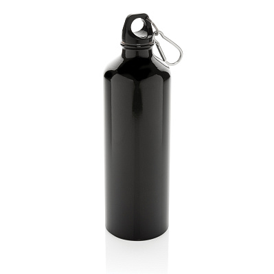 Алюминиевая бутылка для воды XL с карабином (Черный; черный)