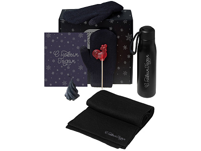 Подарочный набор Re:Air с варежками, шарфом и термосом (Чёрный)