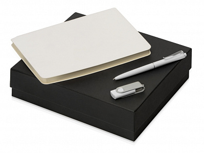 Подарочный набор Notepeno с блокнотом А5, флешкой и ручкой (Блокнот- белый, флешка- белый/серебристый, ручка- белый)